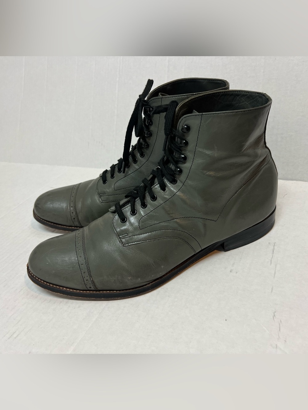 Stacy Adams Men’s 10.5 E Gray Leather Vintage Lace Up Military Combat Boots